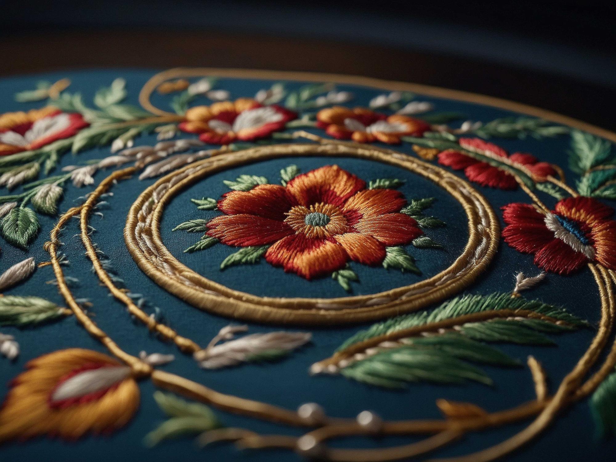 Duży haftowany emblem na tle warsztatu